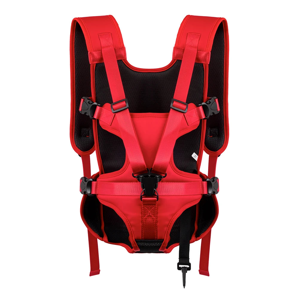 Red adjustable dog front carrier backpack for small dogs and cats, breathable hiking and travel chest carrier