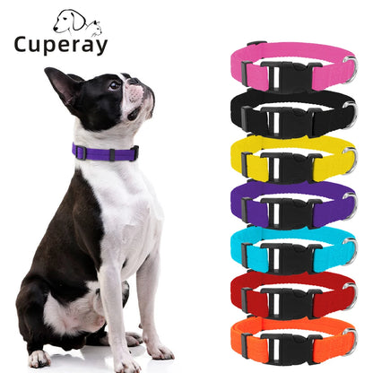 adjustable nylon dog collar with quick release buckle for small, medium, and large dogs, durable colorful pet accessory