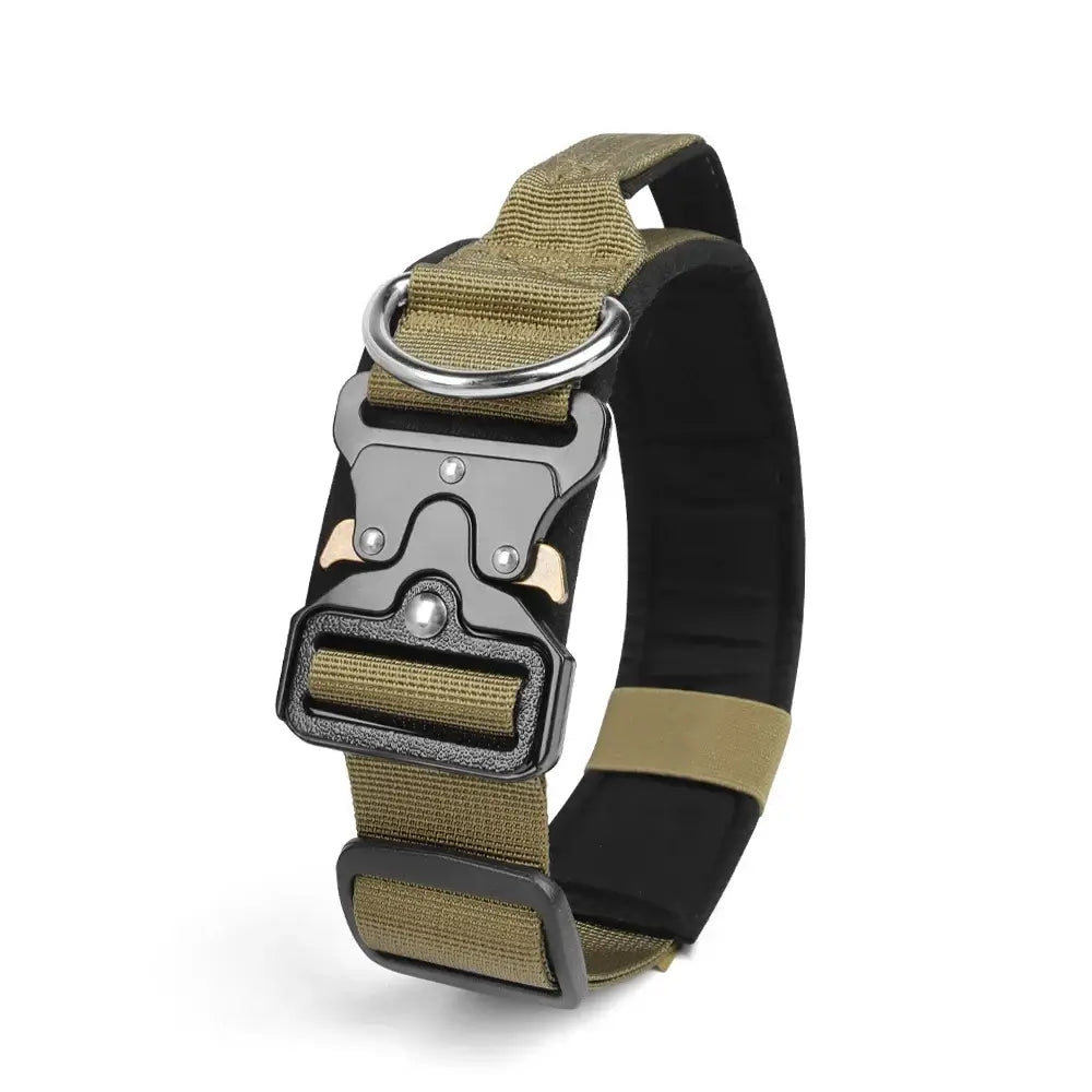 tactical dog collar for medium to large dogs khaki padded durable buckle collar ships from China Mainland training control