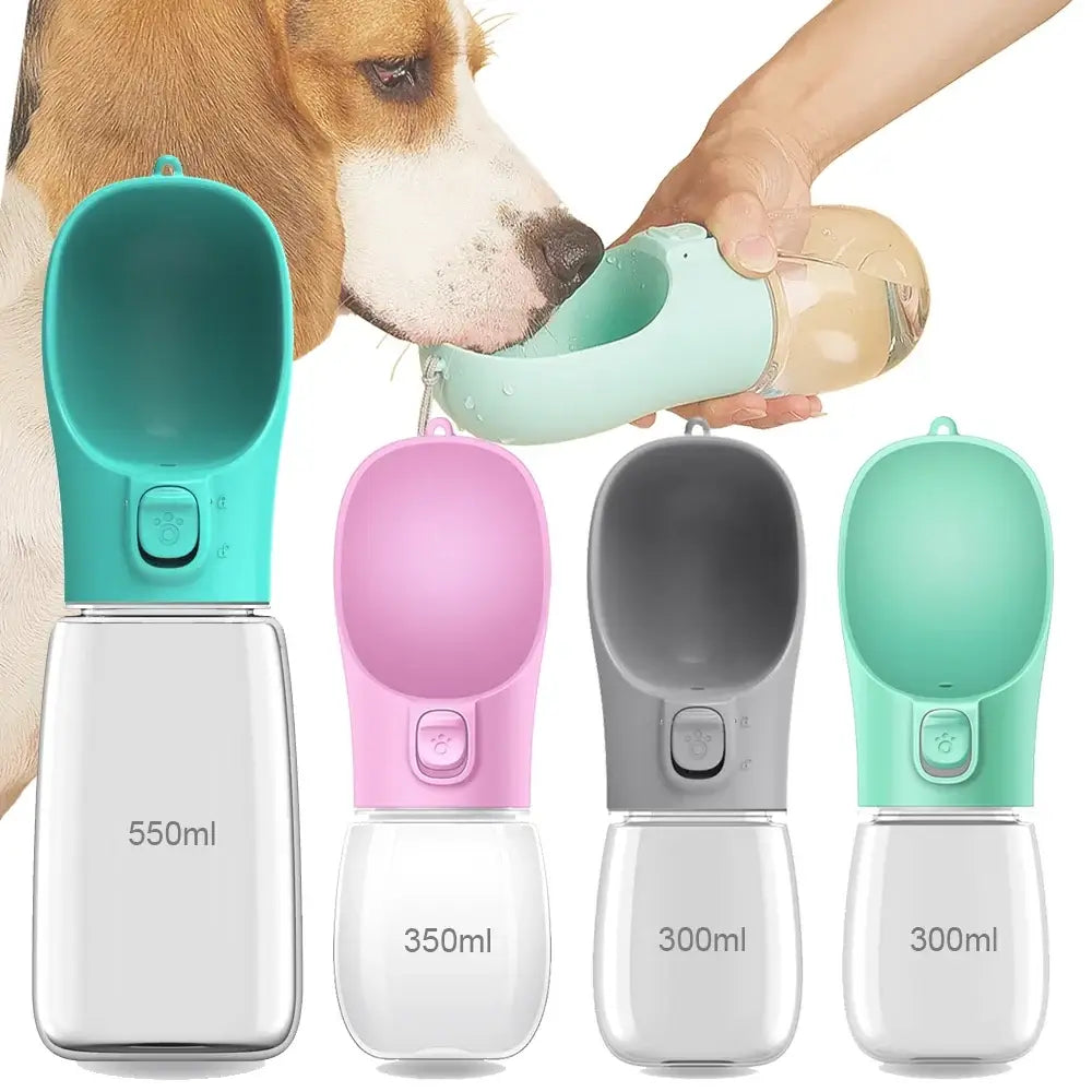 Leakproof dog water bottle for travel, portable pet drinking container for dogs and cats with foldable bowl, 550ml