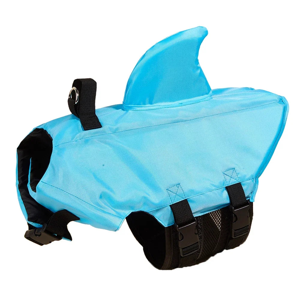small dog shark fin life jacket blue waterproof Oxford cloth with handle and buoyant foam for swimming safety