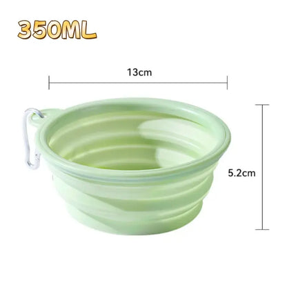 350ML collapsible pet travel bowl, green silicone folding dog dish, 13cm wide and 5.2cm high, portable for pets