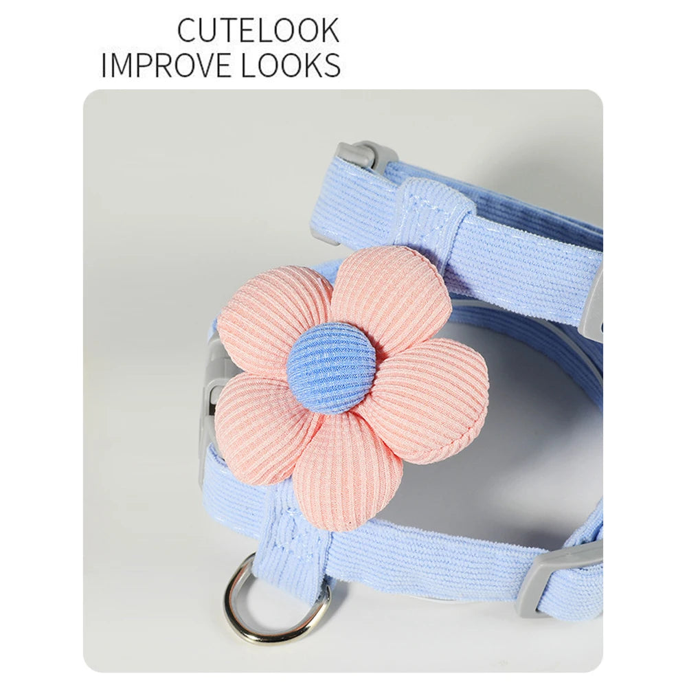 Adjustable small dog harness and leash set, cute flower cat harness, breathable puppy traction accessory