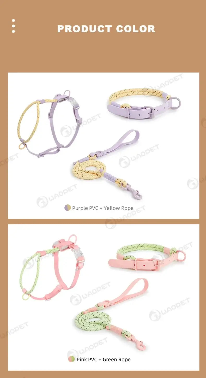 cooling no pull dog harness with purple PVC and yellow rope color options for medium and large dogs