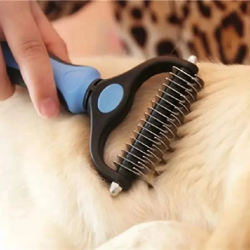 pet deshedding brush for dogs and cats, dual-sided grooming comb for dematting, shedding, and knot removal