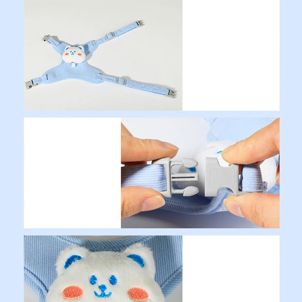 Adjustable cat harness and leash set with breathable cartoon design and secure breakaway buckle for small pets