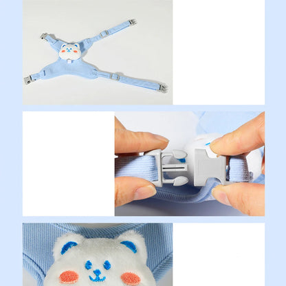 Adjustable cat harness and leash set with breathable cartoon design and secure breakaway buckle for small pets