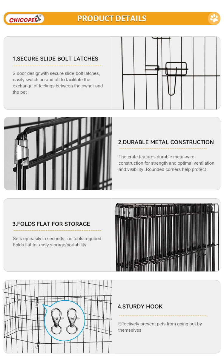 Folding Indoor Outdoor Dog Fences For Durable Metal Dog Houses For Dogs In Outdoor Back Gardens product details including secure latches and metal construction.
