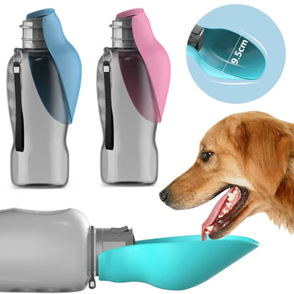 Portable dog water bottle with 800ml capacity, leakproof bowl design, and easy travel feeding for small and large dogs