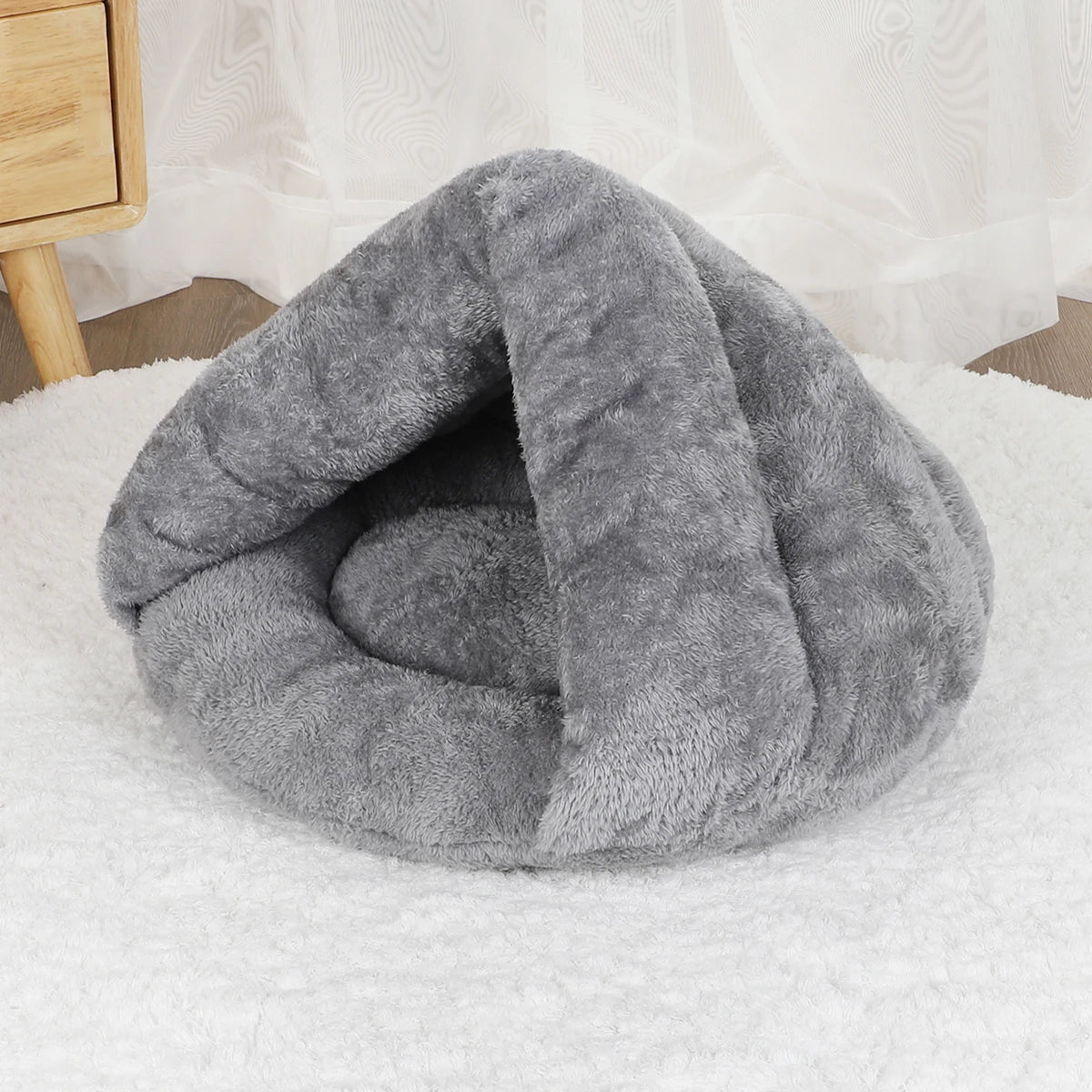Gray washable plush dog bed for small dogs, breathable hand-wash pet sofa basket, warm puppy bed, ships from China Mainland