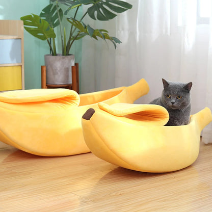 banana cat bed cozy plush pet basket for cats and kittens, warm durable portable sleeping mat for small pets