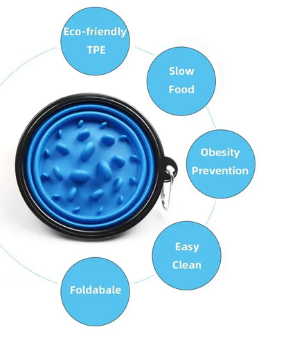 foldable slow feeder bowl for dogs and cats eco-friendly TPE slow food bowl for travel, obesity prevention, easy clean