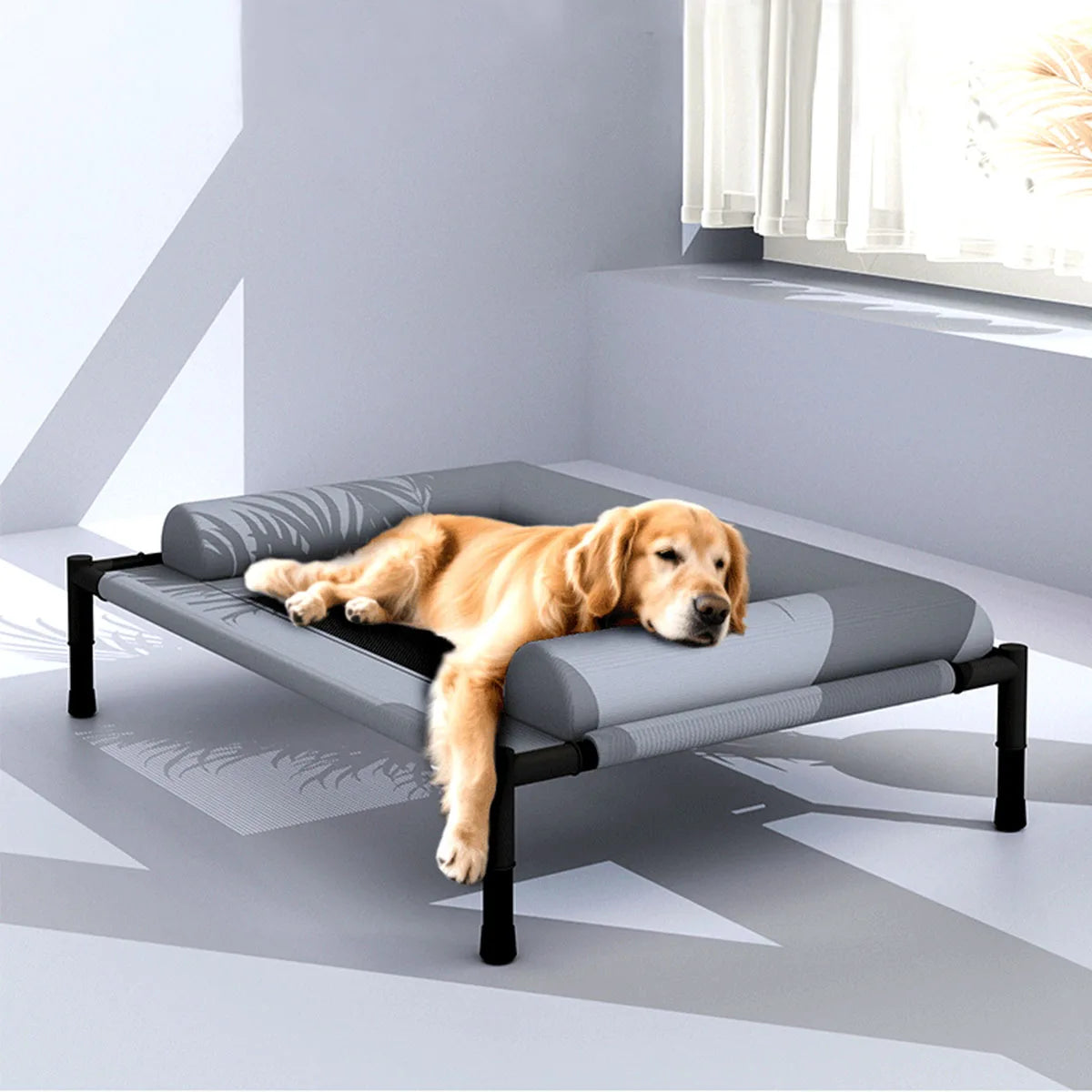 elevated cooling dog cot bed with pillow, breathable mesh washable pet furniture for indoor, outdoor, patio, and camping use