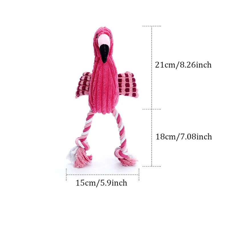 Pink corduroy squeaky dog toy plush flamingo bite-resistant interactive toy for dogs, 21cm tall