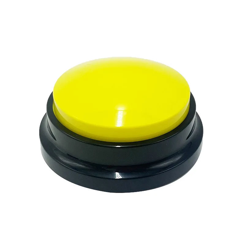 Yellow dog training button on a black base, interactive pet communication tool