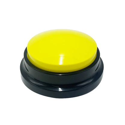 Yellow dog training button on a black base, interactive pet communication tool