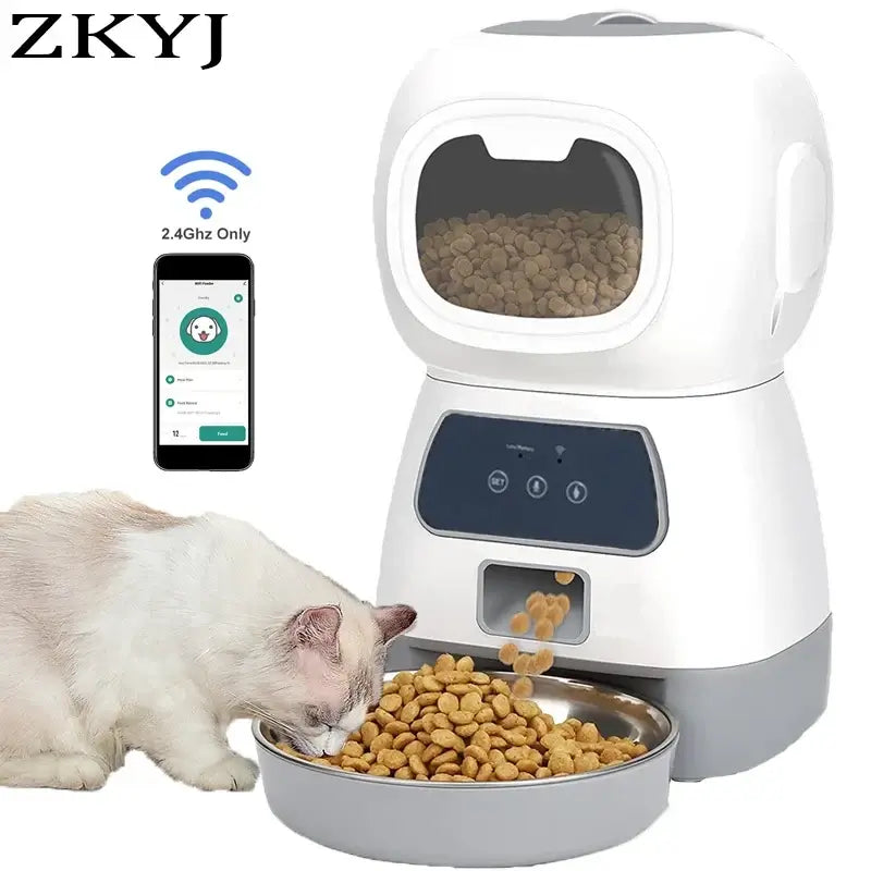 automatic pet feeder with app for cats and dogs, 3.5L stainless steel bowl, voice timing food dispenser