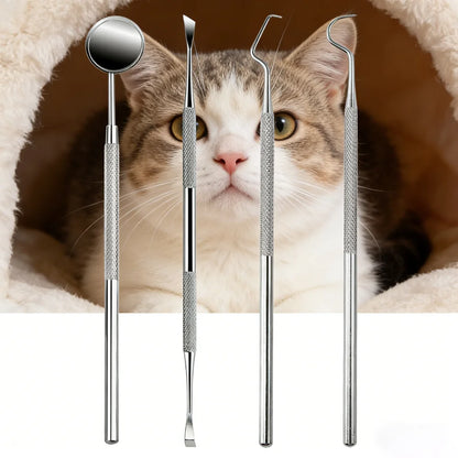 stainless steel pet tartar cleaning kit 4PCS A with reusable pet dental tools for dogs and cats, safe daily oral care