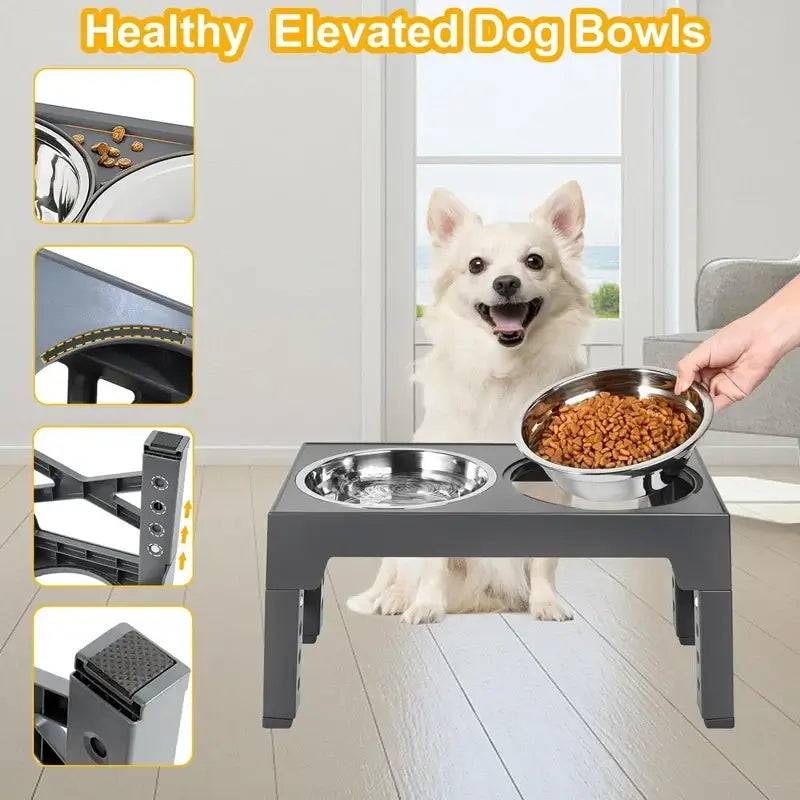 adjustable elevated dog feeder with slow food bowl for large and medium dogs, healthy raised pet feeding stand