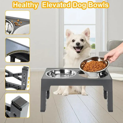 adjustable elevated dog feeder with slow food bowl for large and medium dogs, healthy raised pet feeding stand