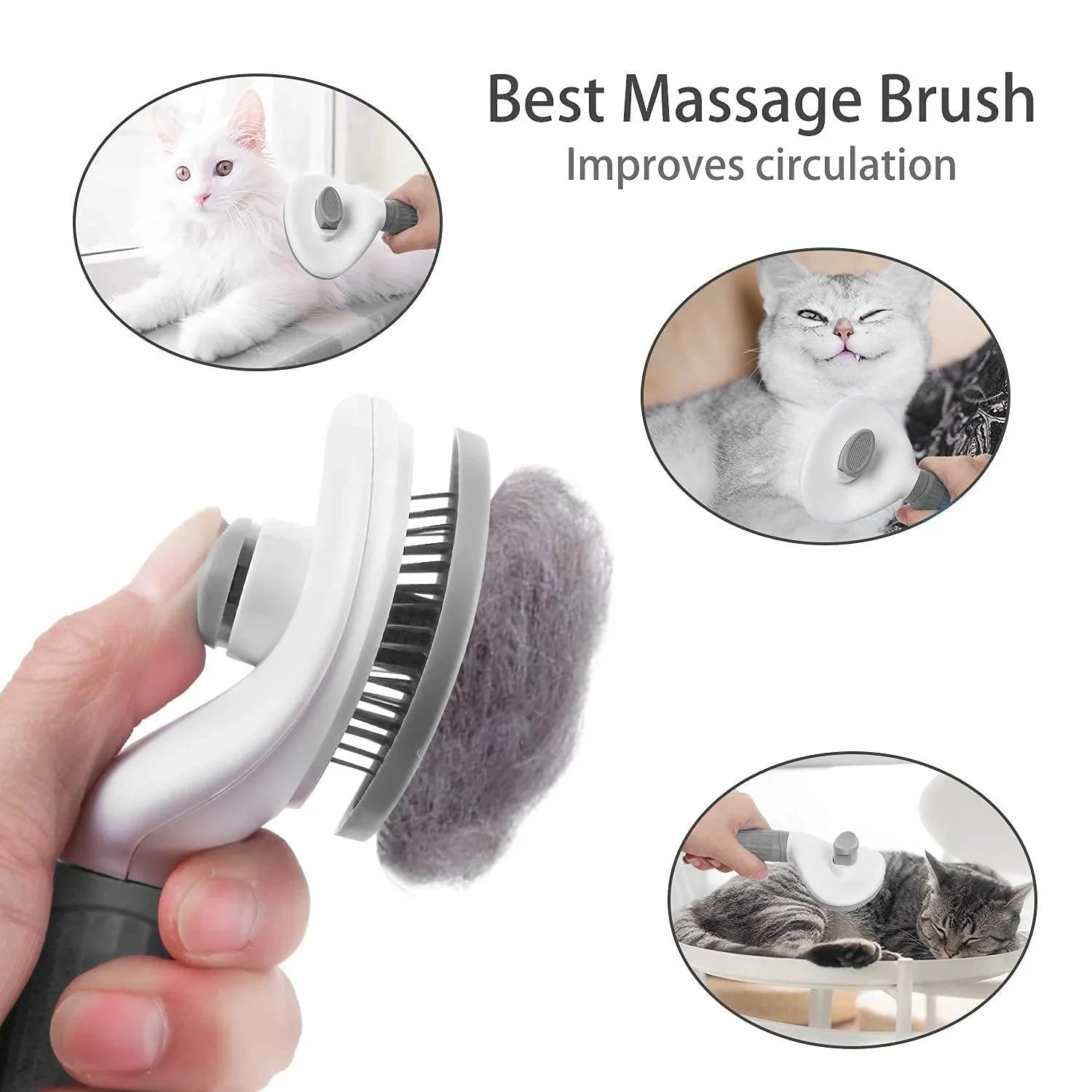 Self cleaning pet grooming brush for dogs and cats, deshedding, dematting, massage, and loose hair removal