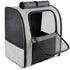 Gray breathable cat carrier backpack, foldable pet travel bag for small cats and dogs, mesh window, zipper closure