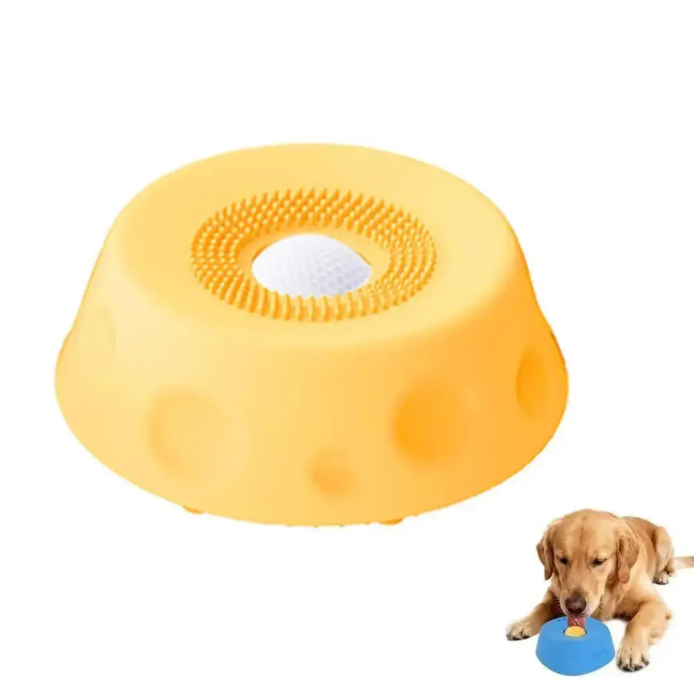 Yellow slow feeder dog bowl with anti-overflow design and textured center for healthy, calm eating by pets