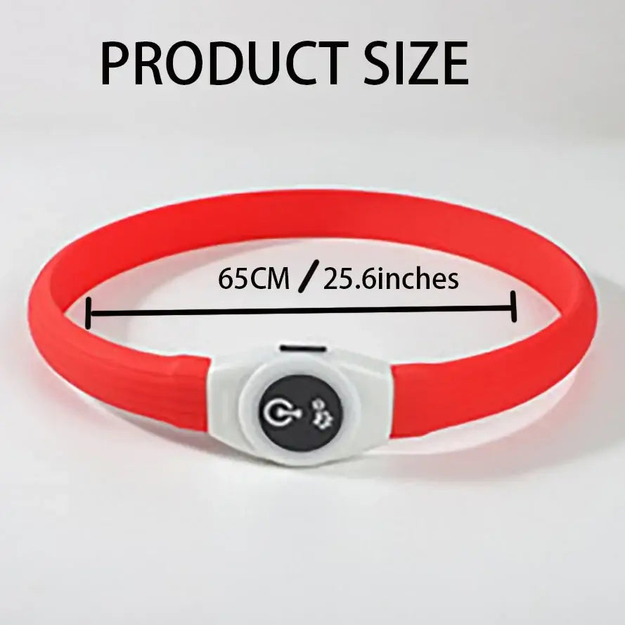 LED dog collar size 65cm red waterproof PVC USB rechargeable glow collar for large, medium and small dogs