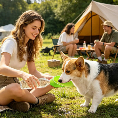 portable dog water bottle for hiking and camping, foldable dispenser for dogs outdoors