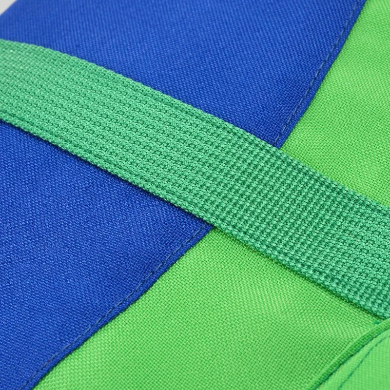 Dog life jacket with blue and green waterproof fabric, reflective strap, and durable safety design for swimming