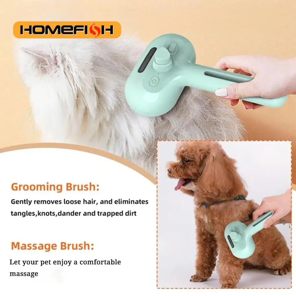 steam dog grooming brush for dogs and cats, reduces shedding, static, and tangles while grooming