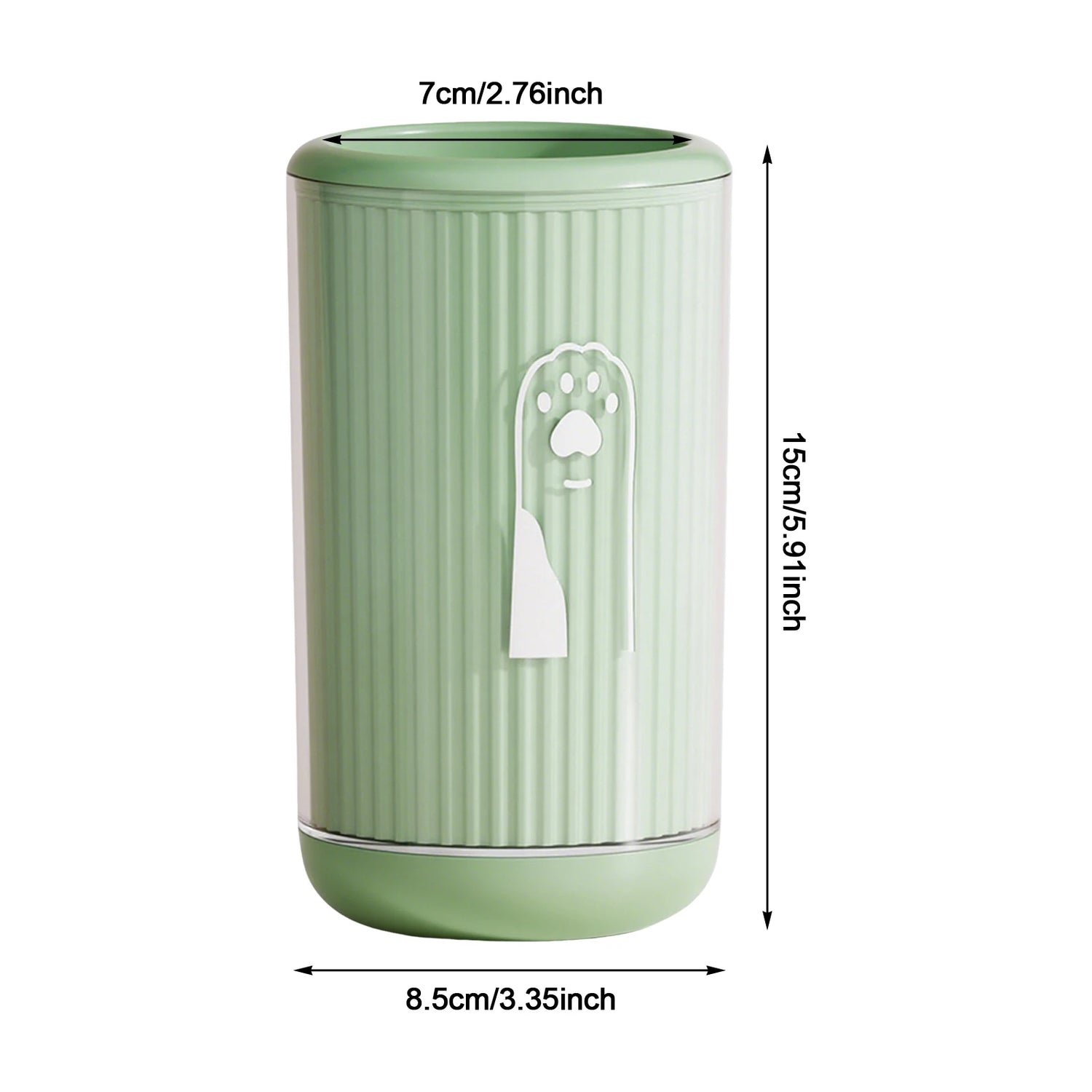 Green L pet paw cleaning cup for cats and dogs, 15cm tall, 8.5cm wide, no scrubbing required for quick paw cleaning