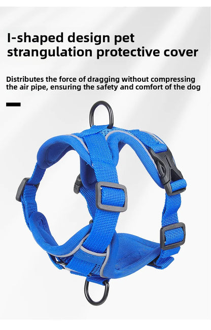 Reflective cat harness and leash set with breathable blue mesh, I-shaped safety design, for small cats and dogs