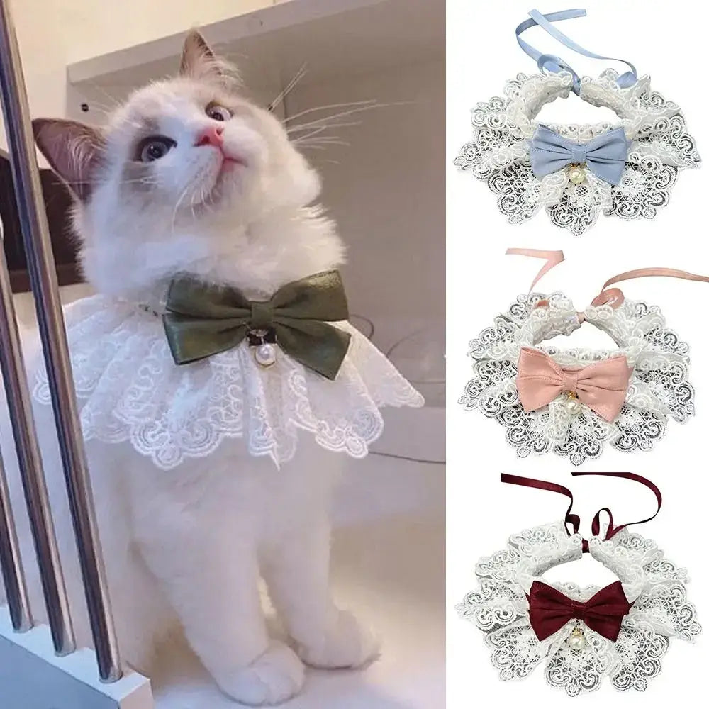 Pet Scarf Accessories Cat Necklace Dog saliva towel Dog Neckerchief Pearl Collar Lace Bowknot Puppy String Bib