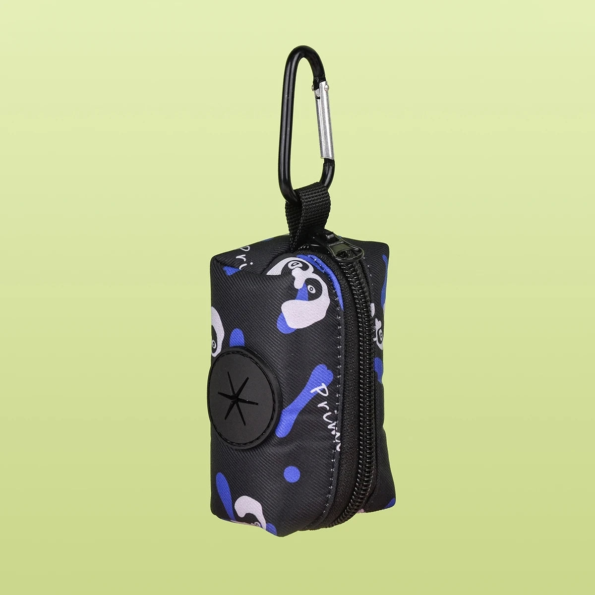 Black L dog poop bag dispenser with leather strap attachment, portable durable poop bag holder, no leash or bags included