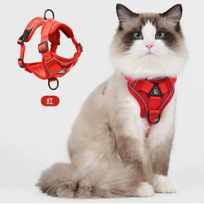 red reflective cat harness and leash set breathable mesh for small cats and kittens with adjustable nylon straps
