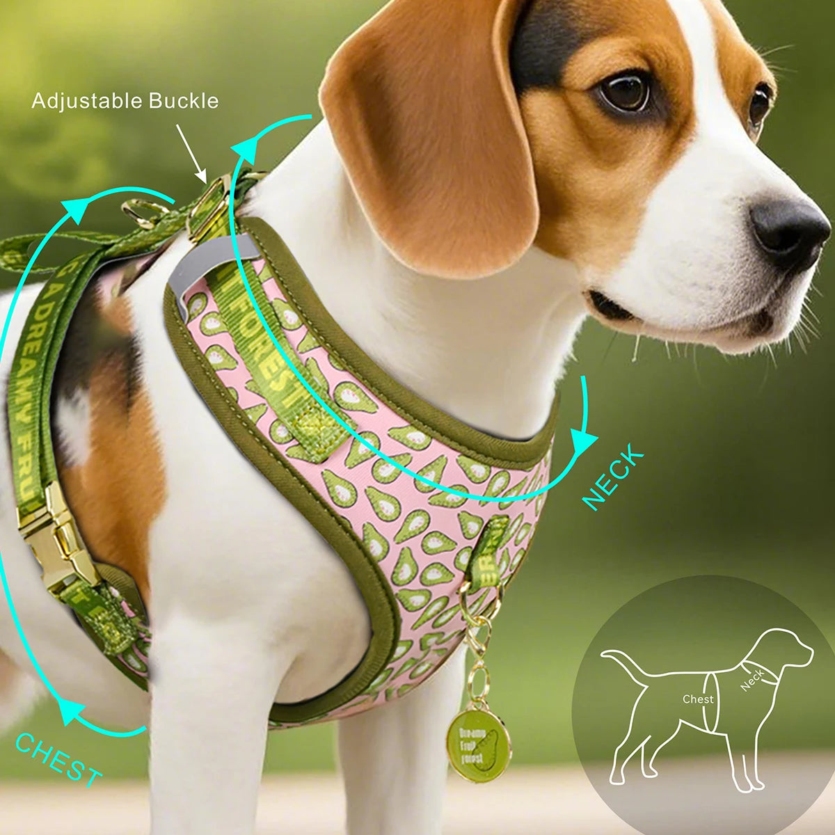 Adjustable dog harness and leash set cute pink and green dog harness with adjustable buckle for all seasons