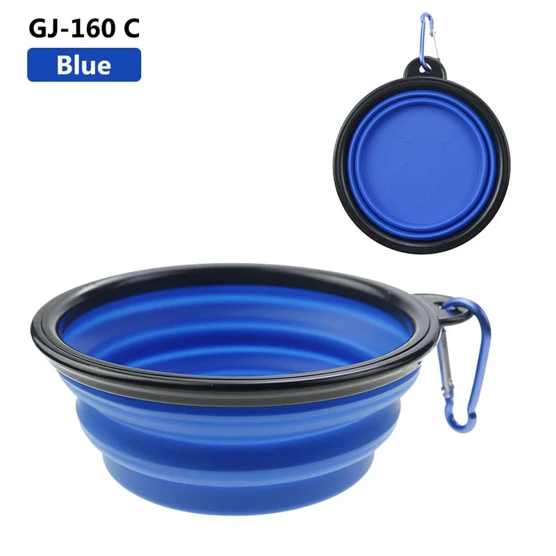 Blue collapsible pet travel bowl silicone TPR portable food and water bowl for dogs and cats with carabiner