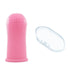 Pink silicone finger toothbrush for dogs with 360° soft bristles and storage case, nontoxic pet teeth cleaning