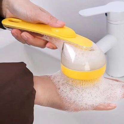 pet bath brush with shampoo dispenser, soft silicone grooming brush for gentle pet fur cleaning and massage
