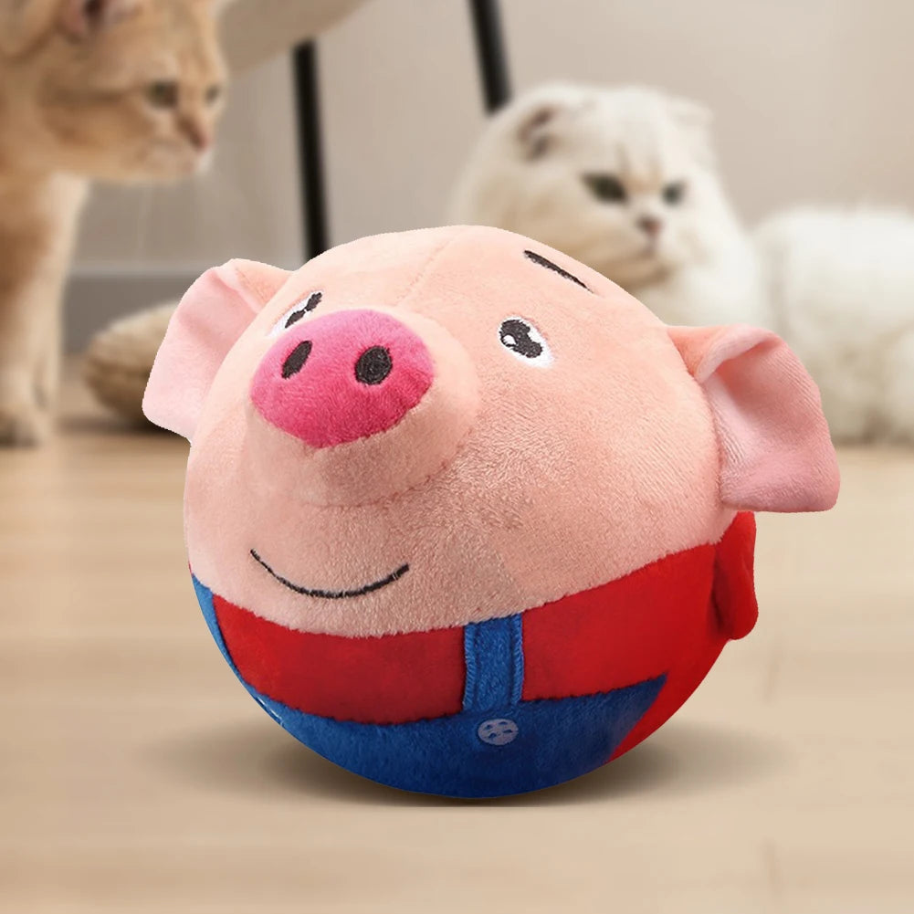 interactive squeaky dog toy plush bouncing pig ball for small and medium dogs, bite resistant and self-moving