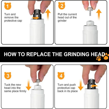 dog nail grinder replacement head instructions for removing and installing the grinding head on an electric pet nail grinder
