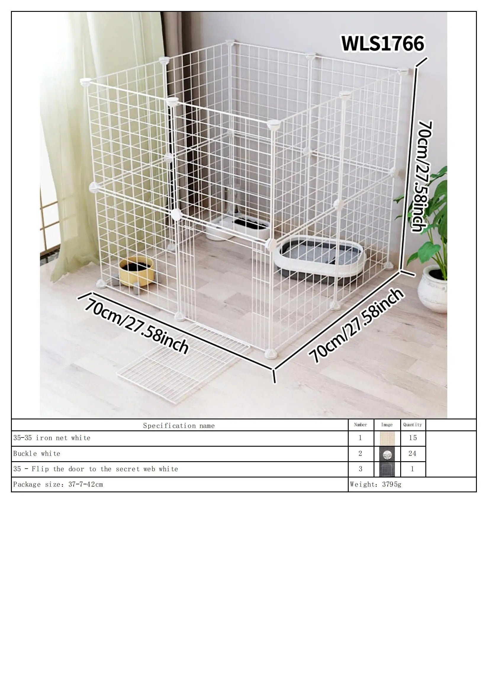 Pet Splicing Fence with Detachable Iron Mesh Gate, Isolation Barrier, Anti-Escape Gate, Indoor Fence, Easy to Assemble, Portable Cage