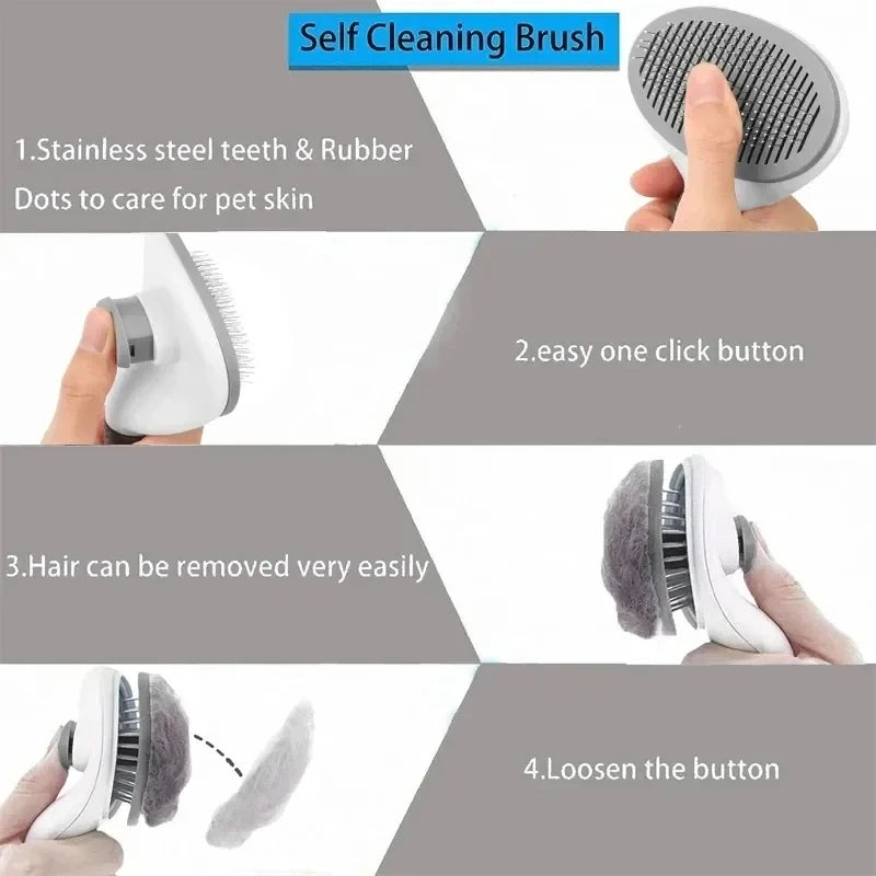 self cleaning pet grooming brush for dogs and cats, one-click hair removal, gentle deshedding comb