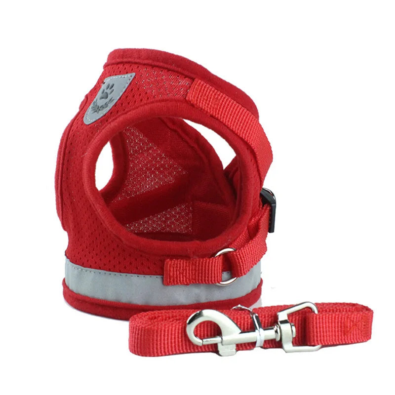 adjustable cat and small dog harness and leash set red mesh reflective vest harness ships from China Mainland