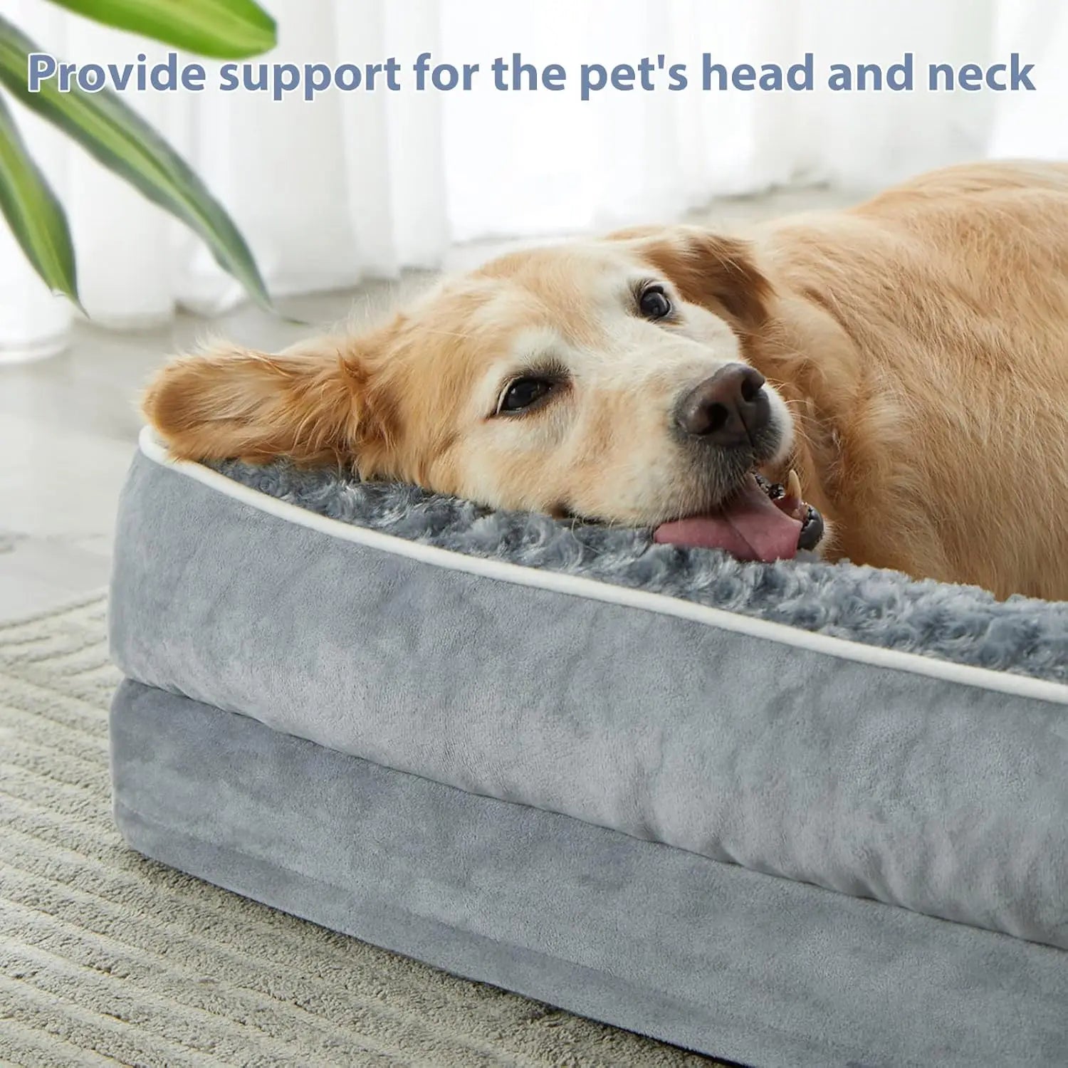 orthopedic dog bed for large dogs with supportive head and neck rest, waterproof sofa-style bed, washable cover