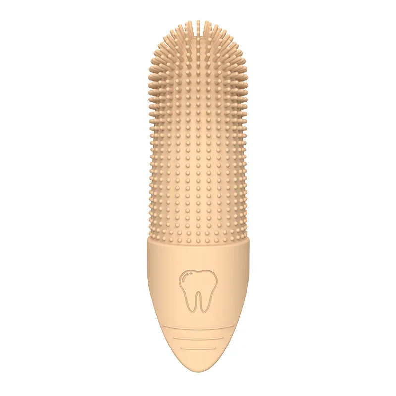 Yellow silicone finger toothbrush for dogs, 360° food grade dental care brush for dogs and cats