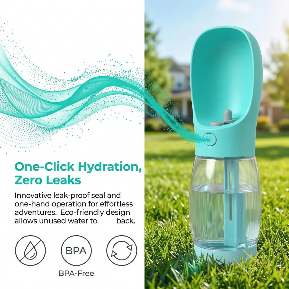 portable dog water bottle with leakproof one-click hydration design for outdoor travel and pet drinking
