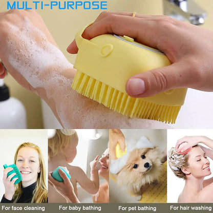dog shampoo dispenser brush for pet bathing, face cleaning, baby bathing, and hair washing
