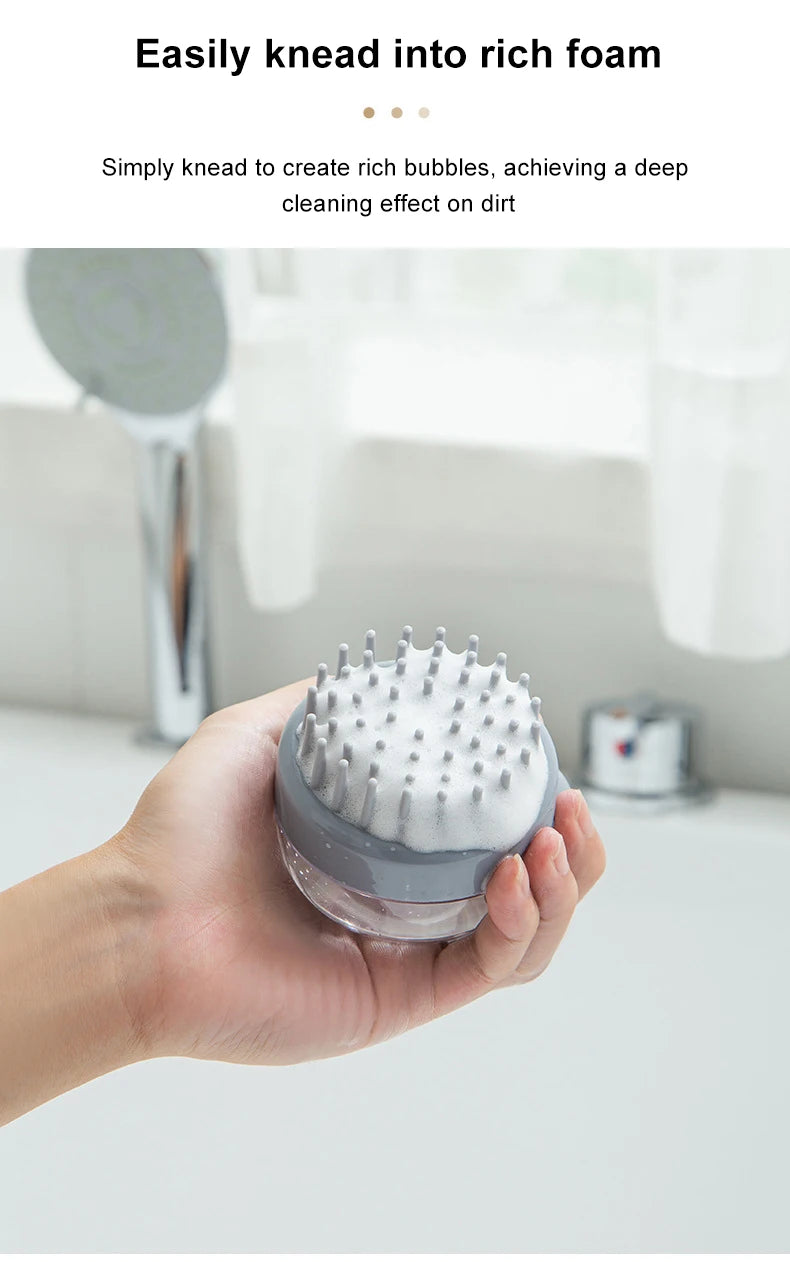 silicone pet bath brush with shampoo dispenser for rich foam, gentle massage, and deep cleaning of pet fur and hair